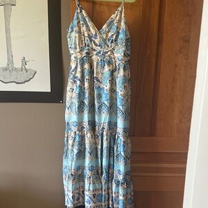Pinch Blue and Cream Patterned Maxi Dress